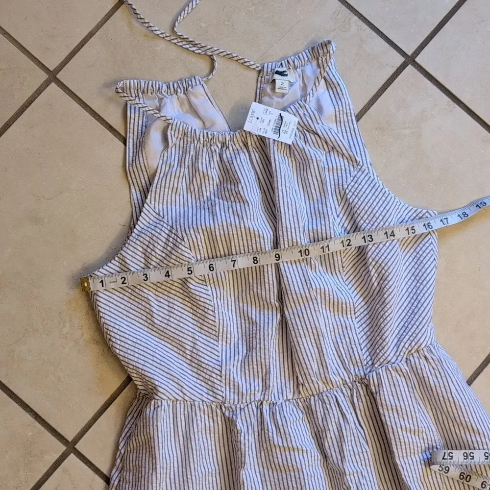 NWT J. Crew Striped Seersucker Dress Cotton Lined Keyhole Back Size 2